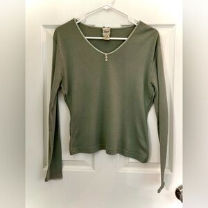 Olive Green V  Neck Long Sleeve Tee by Bass